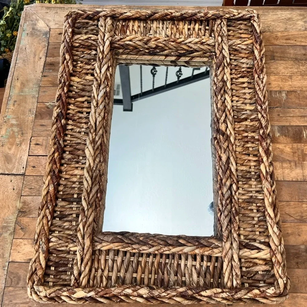 Rectangular Woven Rope Wall Mirror 27.5